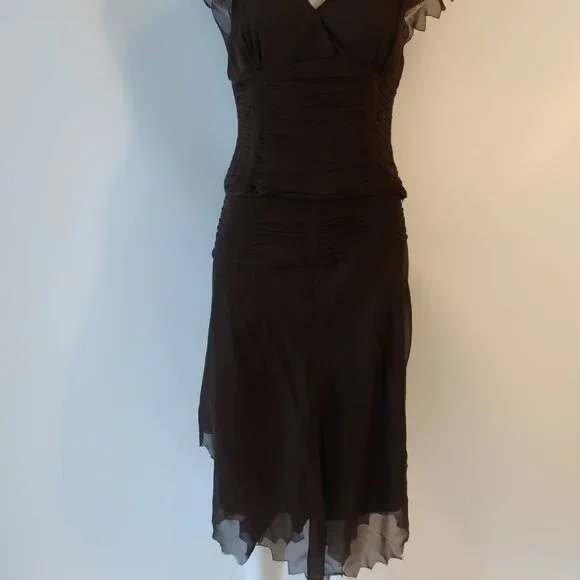 Womens 2PC Lela Rose 100% Silk Brown Blouse, Skirt Set 8 - Picture 2 of 11